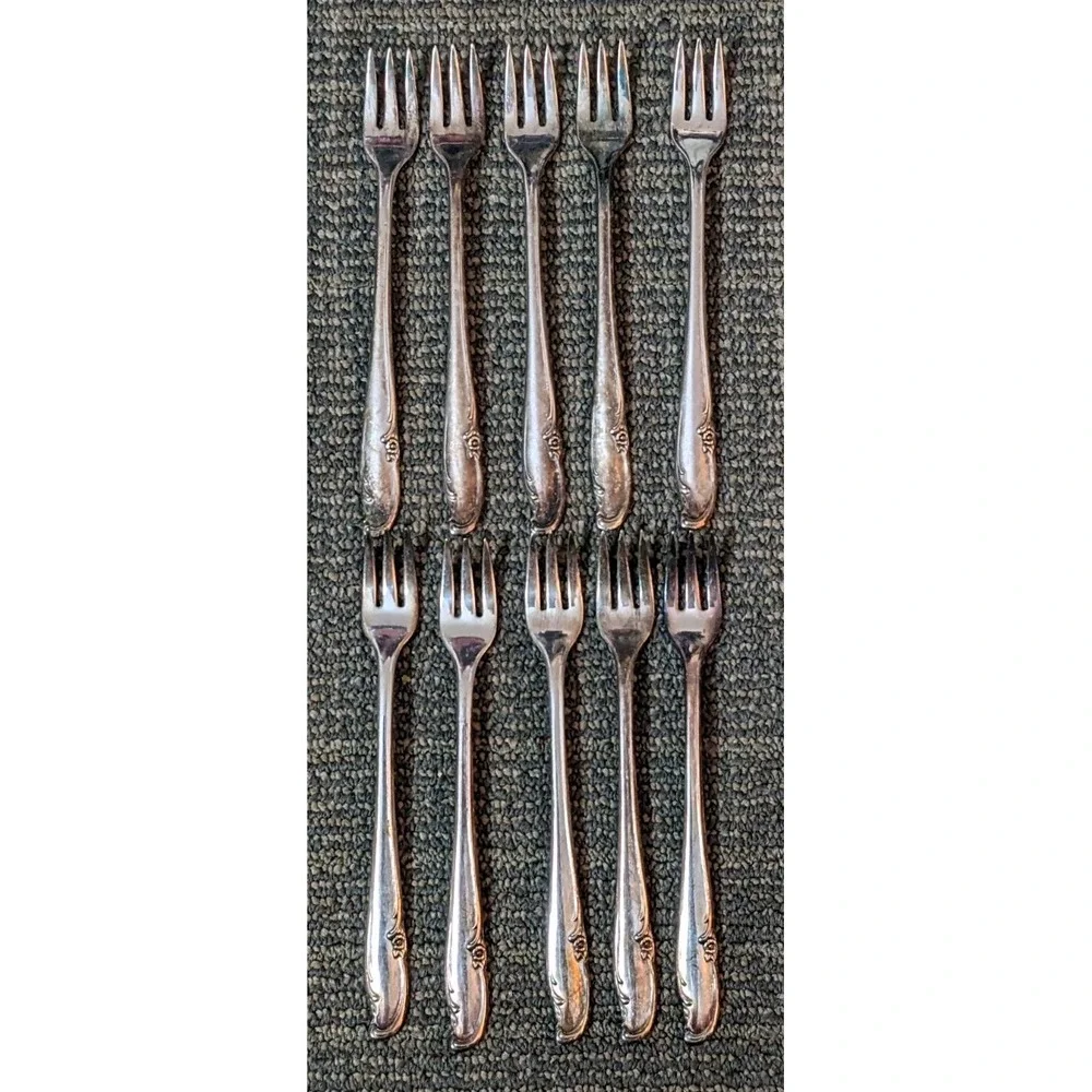 William Rogers & Co Allure Teatime Silverplate 10 pc Set Seafood Forks Flatware